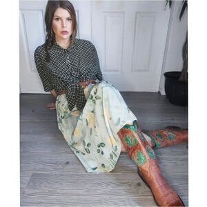 𝅺3x Green Checkered Vintage Blouse